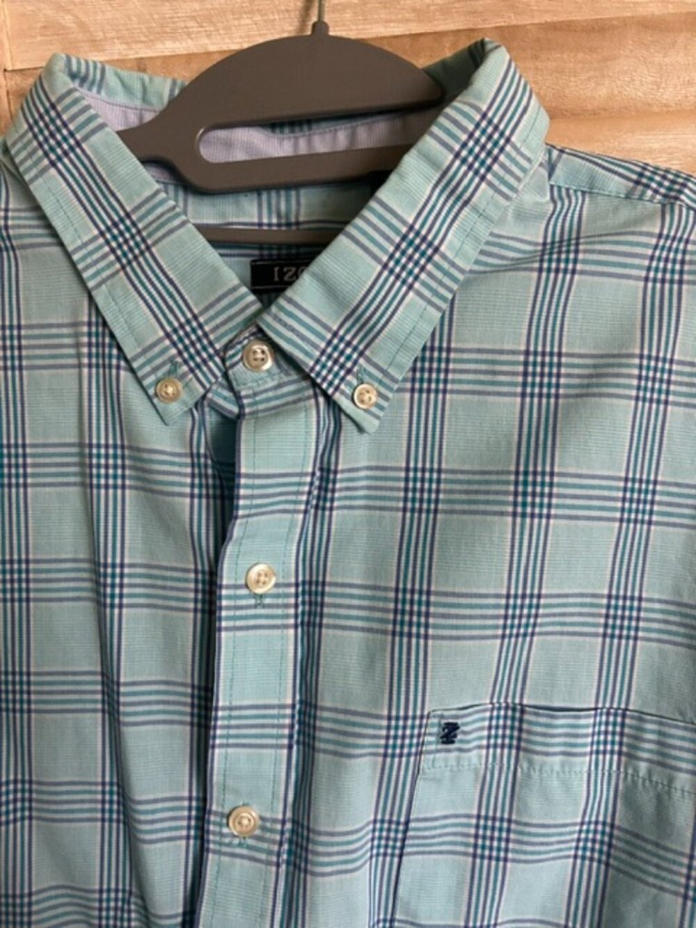 IZOD Men’s XXL Aqua Purple Navy Plaid Long Sleeve Button Down Shirt